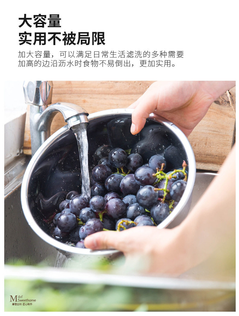 304 draining basket, stainless steel rice sieve, thickened round vegetable drain basin, kitchen household water, fruit basket, rice washing basket pic 5