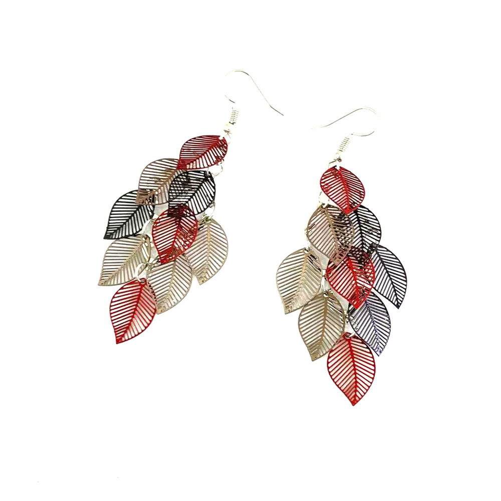 New European and American color-blocked leaf nine-piece earrings, fresh and colorful tassel leaf earrings, cross-border popular earrings pic 6