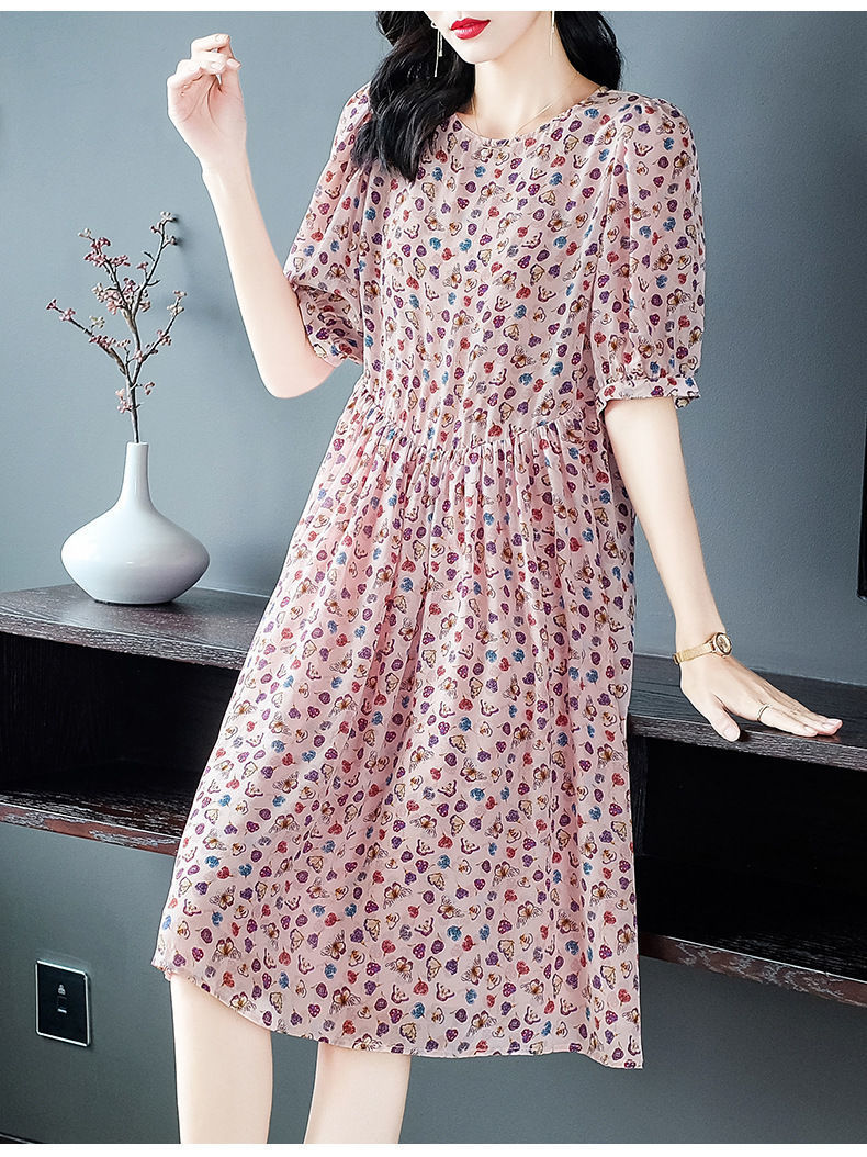 2023新款真丝连衣裙女长款过膝连衣裙桑蚕丝碎花裙女士时尚连衣裙详情8
