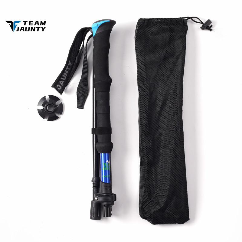 Cross-border best-selling high-strength four-section telescopic folding short trekking poles EVA outdoor straight-handled poles with storage bags in stock pic 8