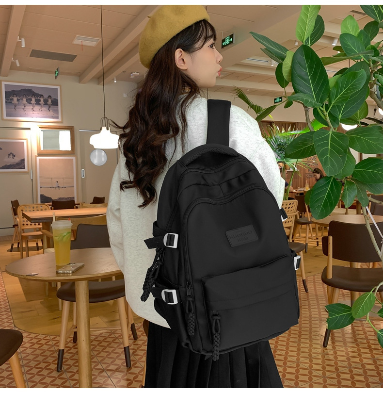 纯色休闲双肩包小学生女初高中书包简约时尚百搭大容量大学生背包详情18