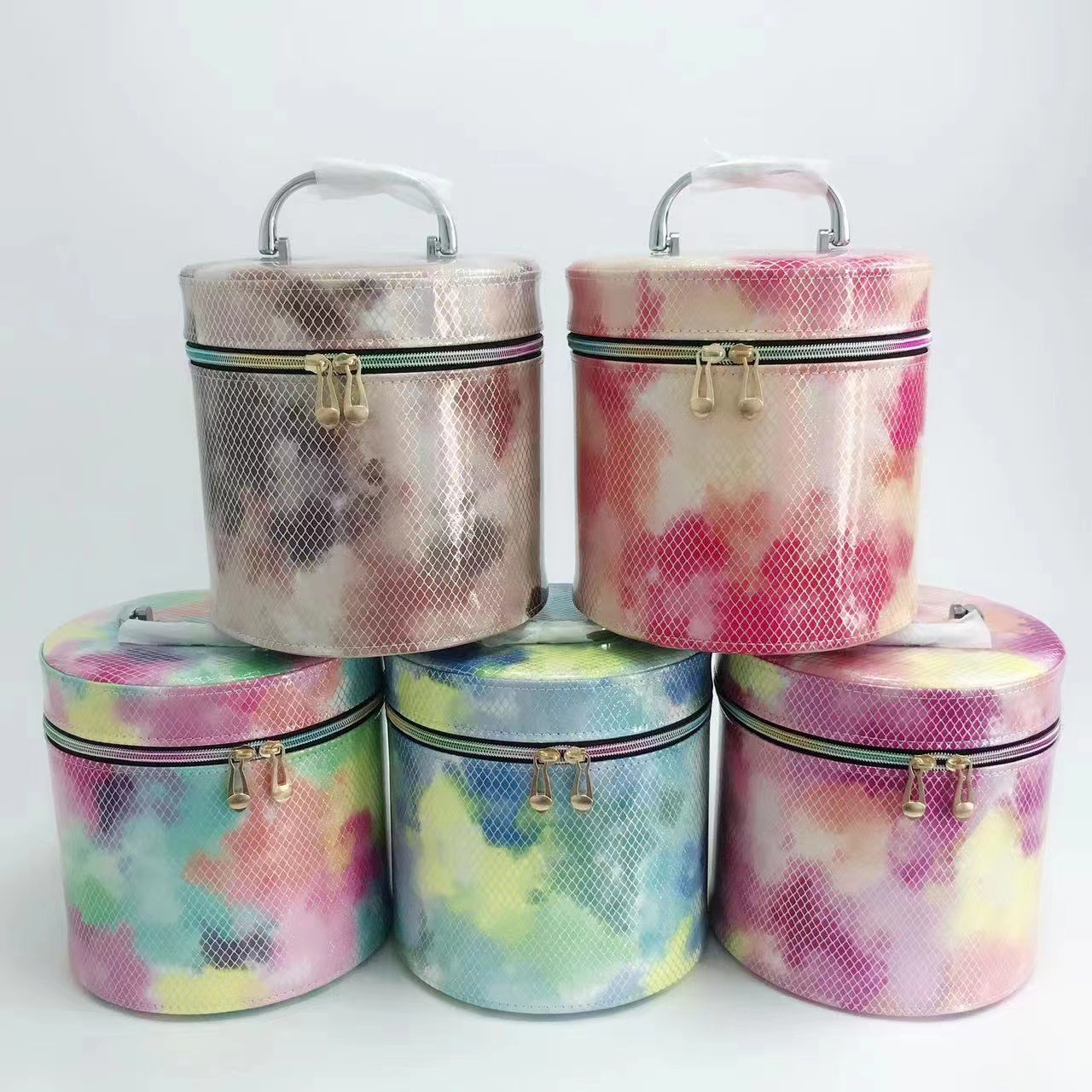 化妆包时尚扎染亮面PU皮防泼水手提化妆箱大容量休闲洋气收纳包详情9