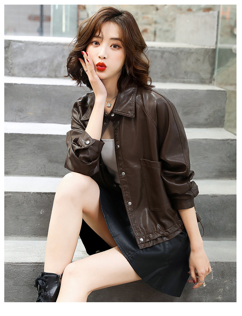 2022年新款春秋小皮衣女外套短款机车服韩版修身长袖pu皮夹克详情19
