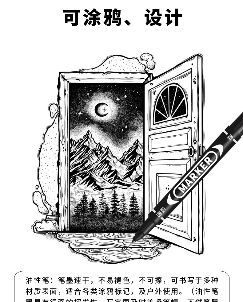 【盒装】记号笔120黑色小双头水性笔油性笔画画勾线笔学生办公用品批发澳娃庞翔润选蝴蝶品牌随机发货详情4