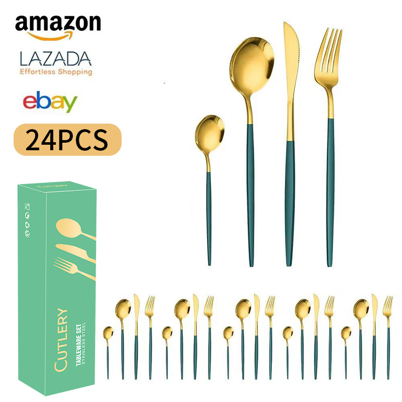 Cross-border Amazon Portuguese stainless steel tableware 24-piece set for 6 people, Western steak, knife, fork and spoon gift box set pic 8