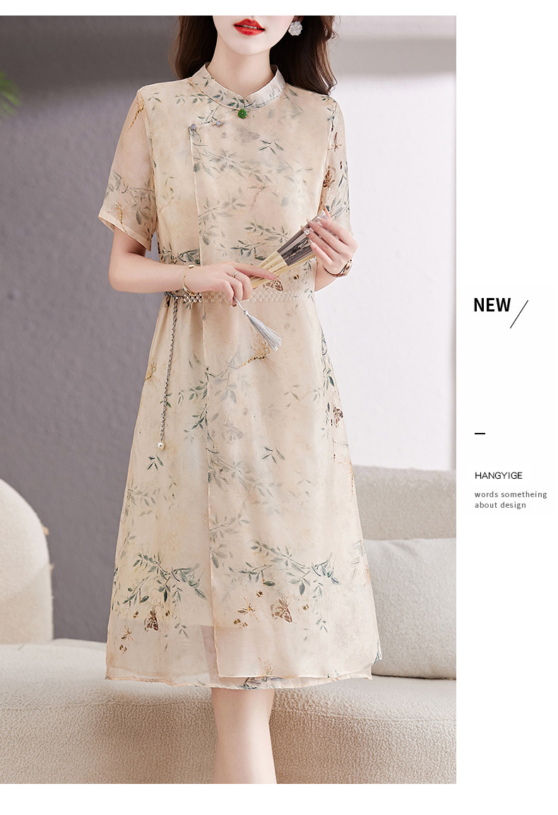 新中式国风改良旗袍连衣裙女夏2023新款显瘦气质中年妈妈薄纱裙子详情16