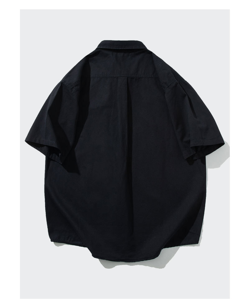 OLA 春秋款男士宽松休闲百搭简约纯色翻领短袖纯棉衬衫上衣外套详情14