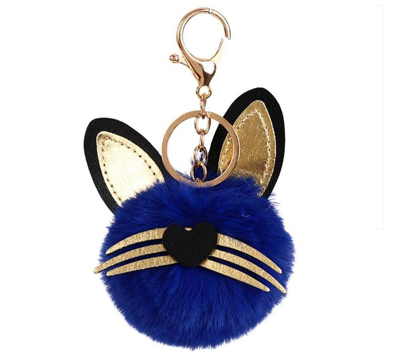 创意小猫咪造型毛球钥钥匙链挂件 时尚皮草包包汽车挂饰批发详情13