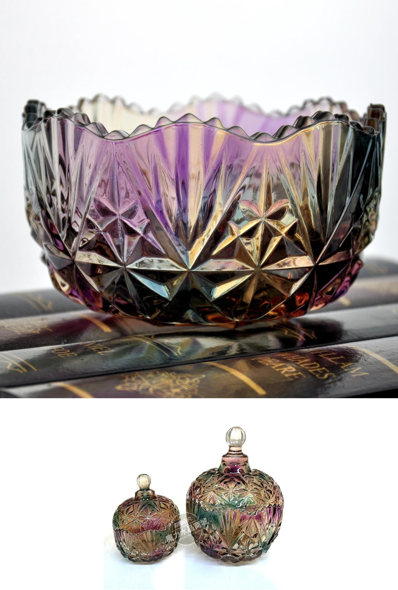 彩色琉璃玻璃糖果罐欧式储物罐干果罐礼物家居装饰创意玻璃糖缸详情3