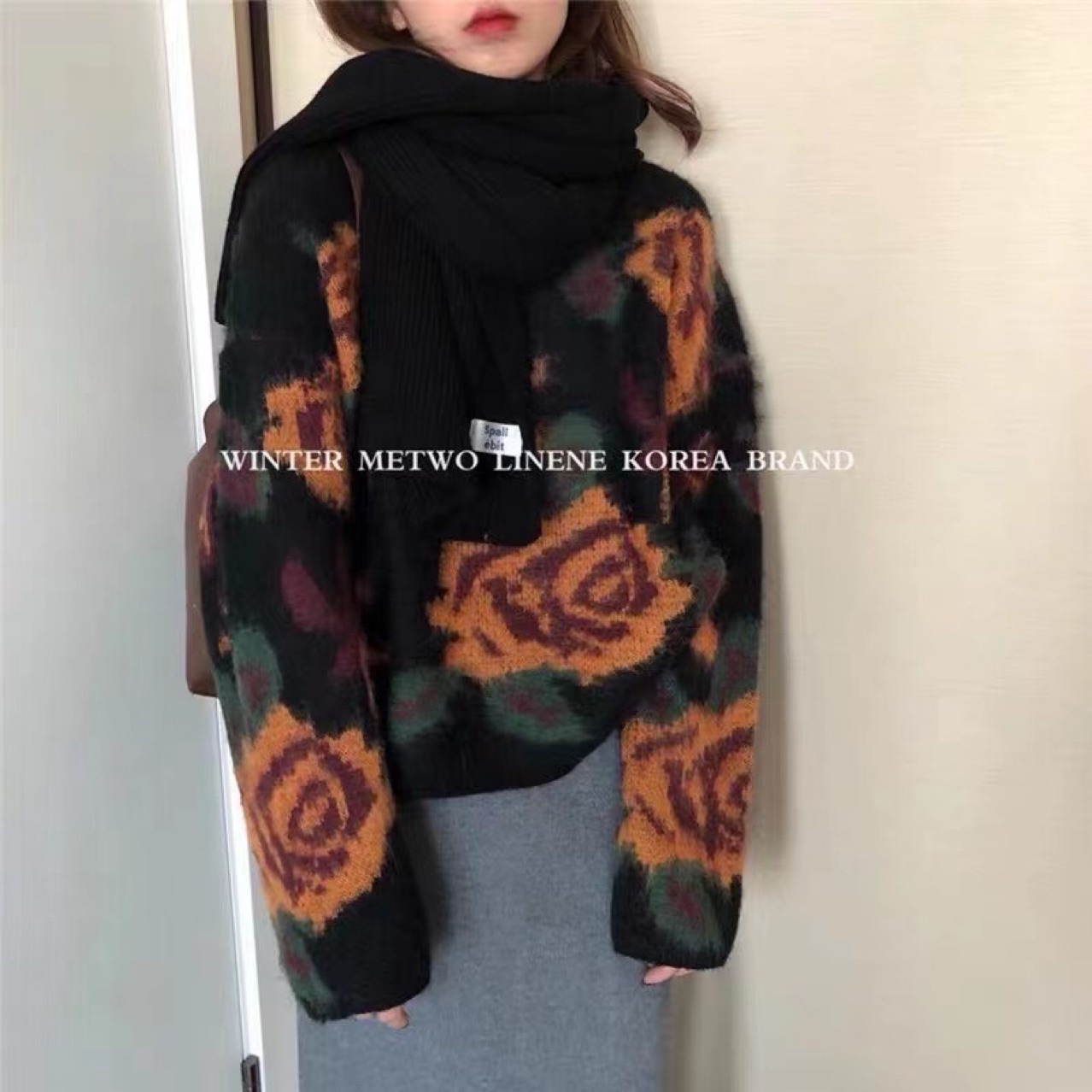 Korean chic autumn retro gradient color laid-back style stylish mohair loose long-sleeved knitted sweater for women pic 1