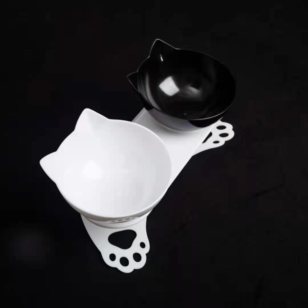 Pet bowl, cat neck guard, transparent tilted cat face, double bowl, dual-purpose, splash-proof dog food set in stock pic 11