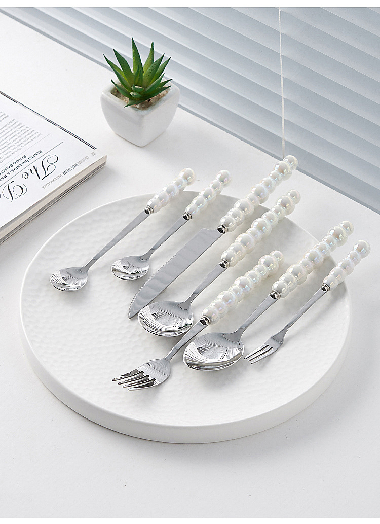 轻奢陶瓷珍珠手柄刀叉勺创意不锈钢餐具套装高颜值北欧风西餐餐具详情26