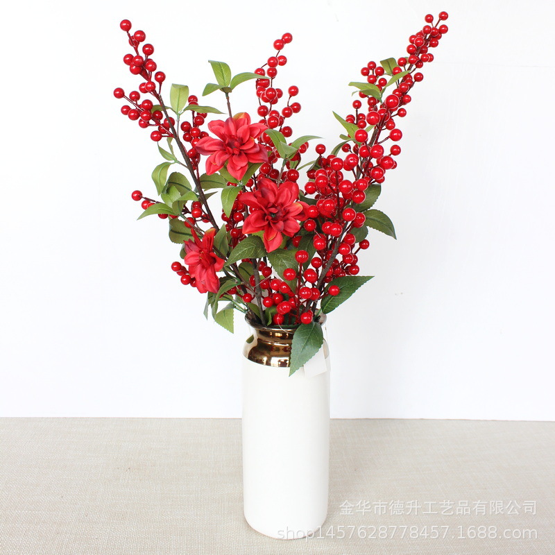 Desheng 2022 New Year Simulation Flower Art, New Year Decoration Flower Arrangement, Money Fruit, Winter green Fruit, Housewarming gift pic 22