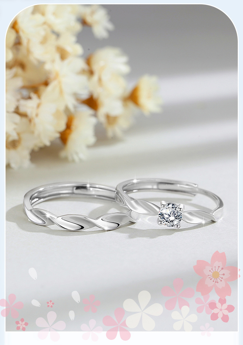 莫比乌斯纯银s999情侣款戒指男女一对轻奢简约款锆石戒环麻花对戒详情1
