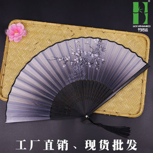 绢布竹质伴娘接亲折扇子女中国古风学生和风日式扇竹制品扇子批发详情13