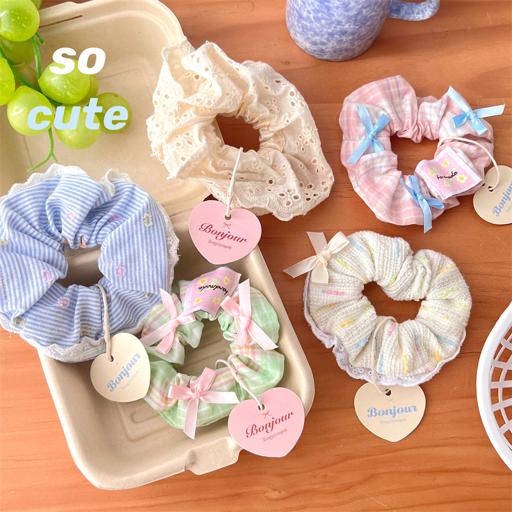 French lace-trimmed large intestine hair band, girlish hair tie, high-elasticity Korean cute hair accessory, bun hair pic 32