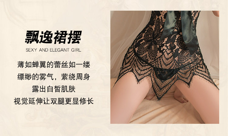 情趣内衣性感吊带镂空系带睡裙火辣蕾丝透视睫毛睡衣详情6