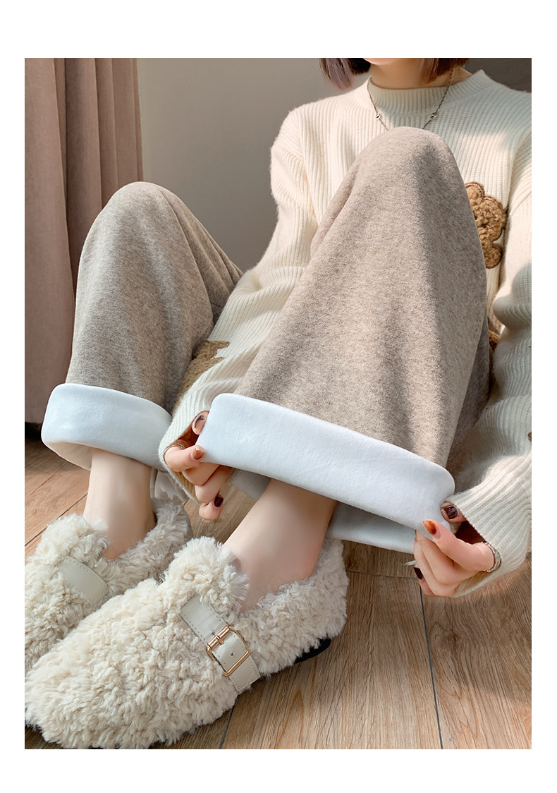 2023新款春秋季直筒裤韩国阔腿裤女高腰垂感显瘦粉色小众毛巾裤详情30