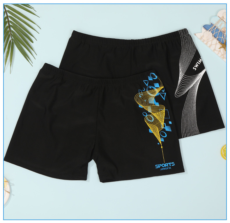 新款男士泳裤成人平角胶印沙滩裤泳池短裤男条纹游泳裤宽松舒适详情7