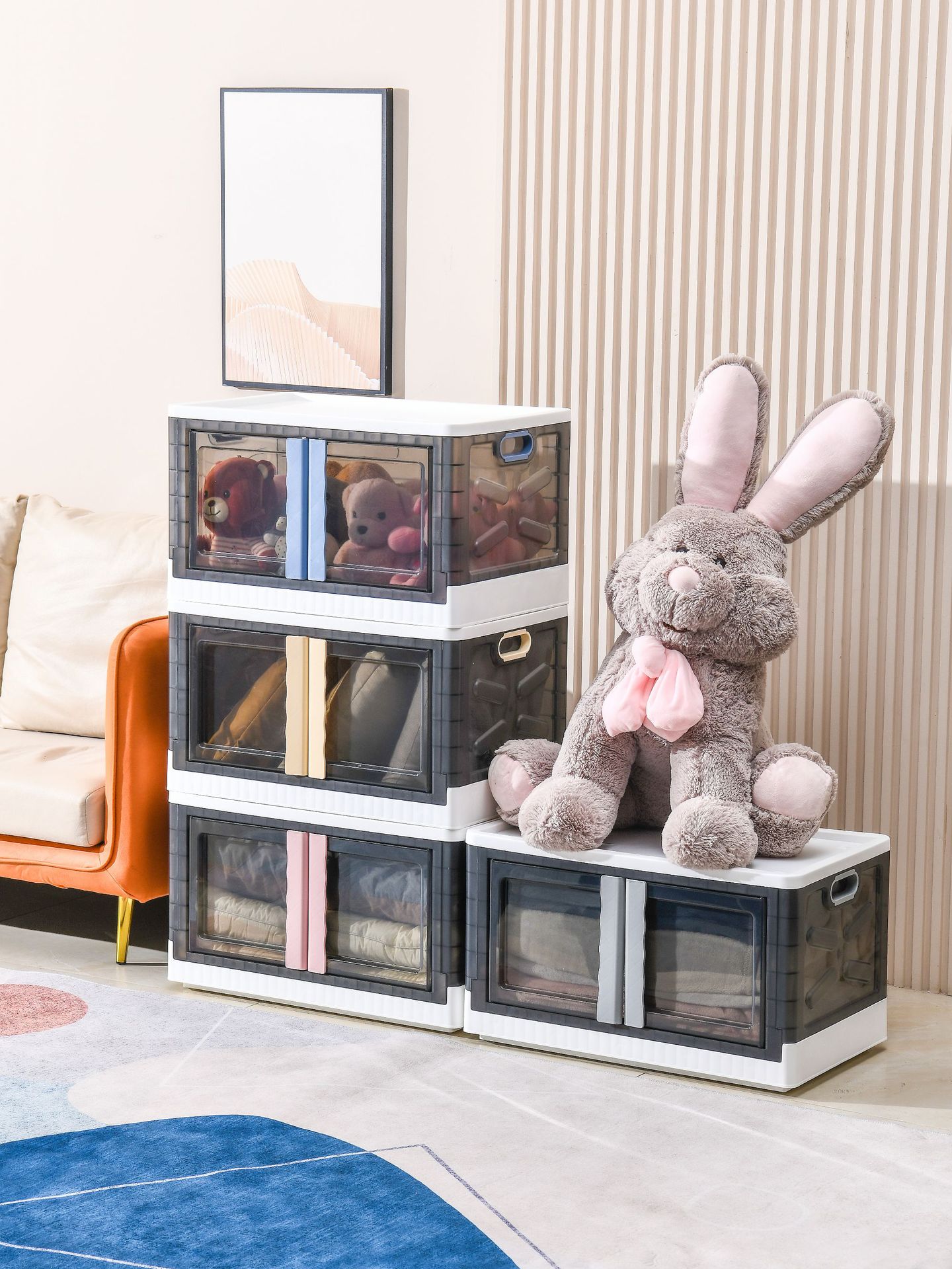 Household plastic wardrobe, foldable, transparent, large-capacity storage box for clothes, quilts and other items 0753 pic 1