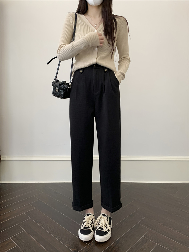 Apricot-colored woolen pants for women in the autumn and winter of 2022: loose, slimming, thickened, warm, and casual, grandma and dad pants pic 16