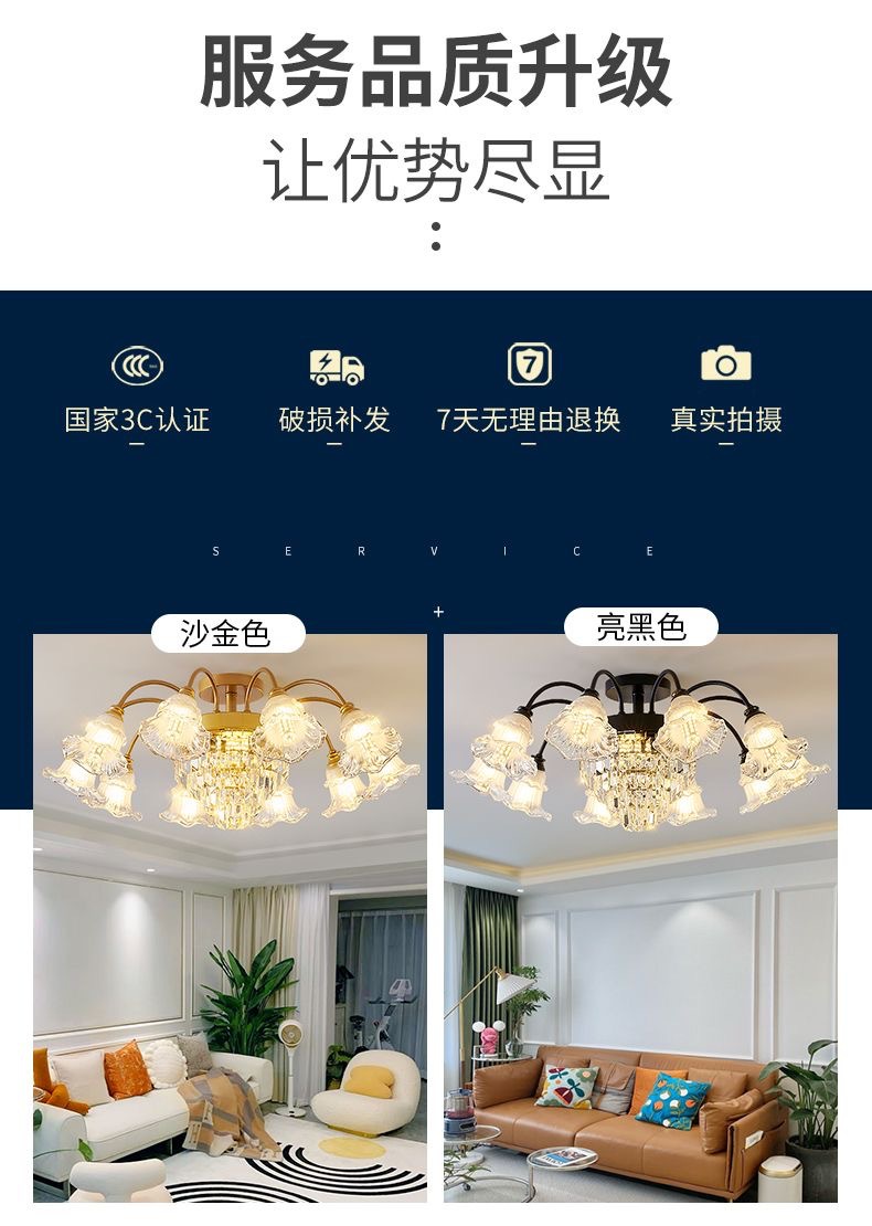 新款欧式客厅吊灯轻奢水晶灯美式大厅客厅灯家用简约餐厅卧室灯具详情2