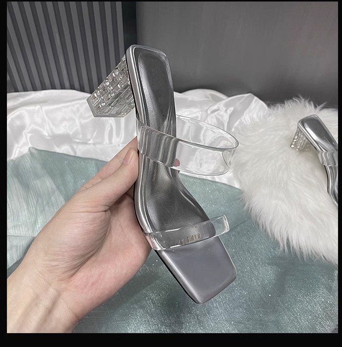 羊皮版~法式绝美透明一字凉拖鞋女夏季外穿精致2024新款粗高跟鞋详情31