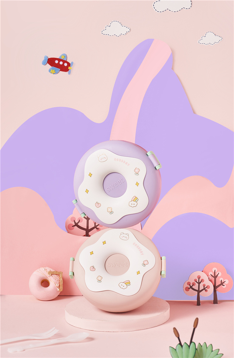 Donut lunch box, cute children, large-capacity compartments, baby food box with lid, portable student lunch box, PP bento box pic 9