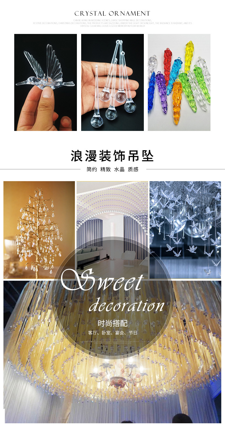 98mm acrylic long water drop pendant, high transparency brushed round water drop hanging piece, wedding and festival home decoration pic 10