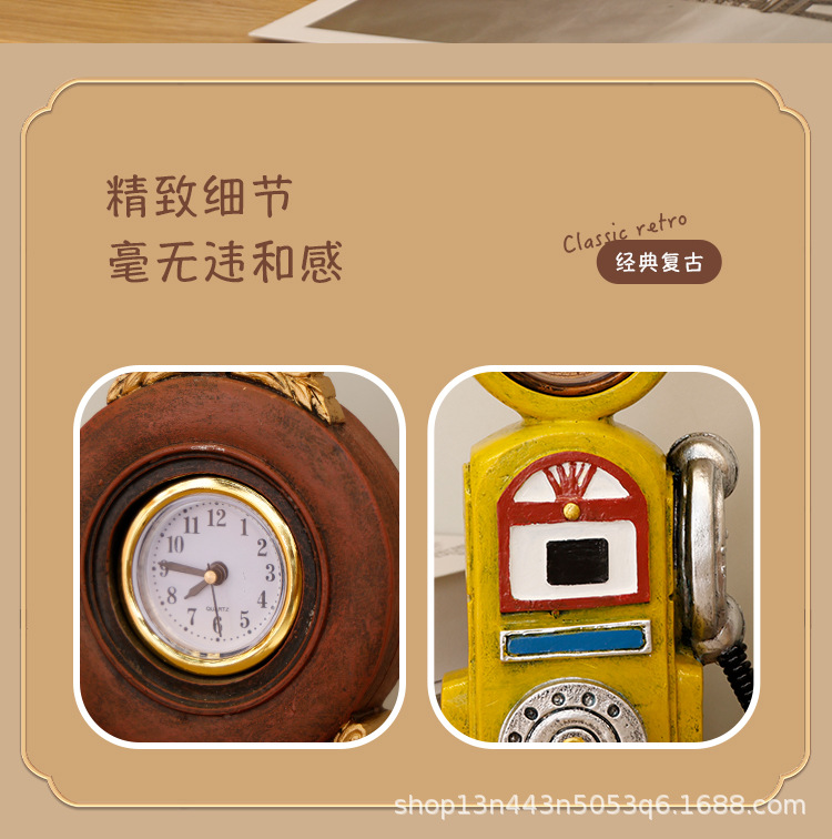 复古美式座钟造型摆件树脂工艺品书柜桌面装饰台钟艺术感时钟批发详情4