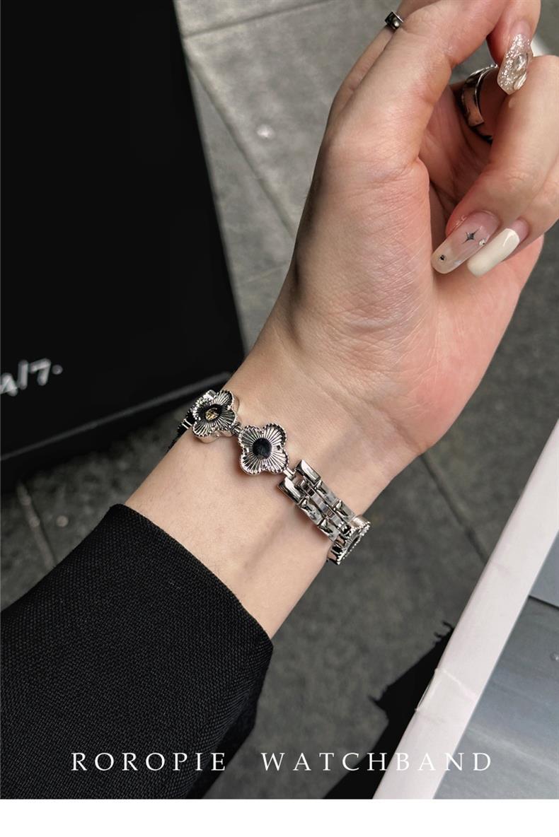 适用苹果apple watch表带Ultra2金属四叶草贝母iwtch小众s9手表链详情7