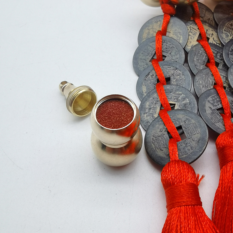 Cinnabar Fulu frosted gold gourd pendant, painted bagua metal gourd pendant, black copper five-emperor coin gourd pendant pic 11