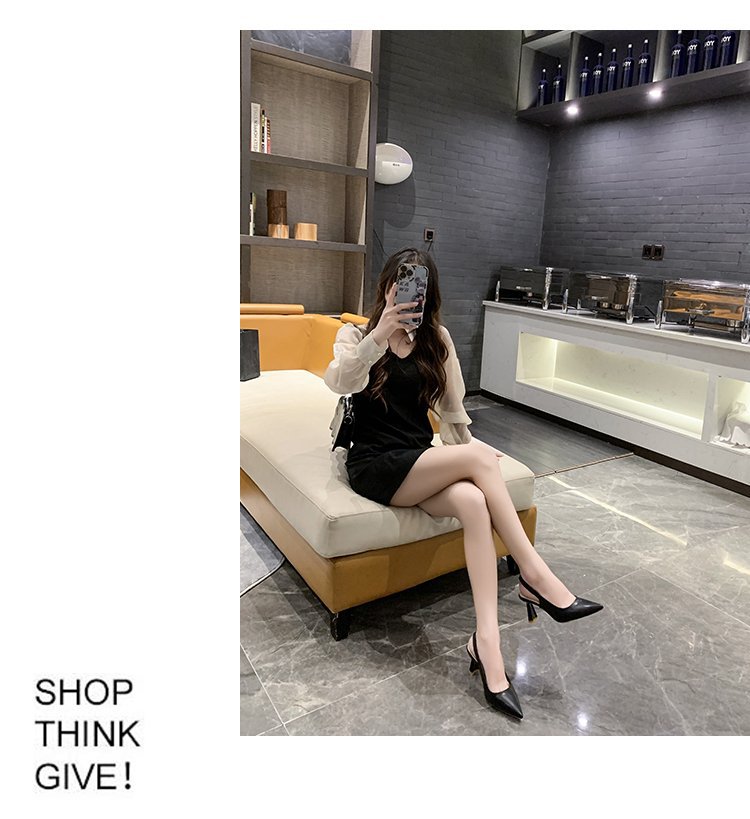 2023春夏季新款尖头高跟鞋女细跟包头凉鞋后空浅口单鞋女详情18