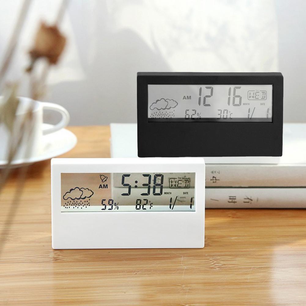 外贸ins简约时钟天气温湿度数显儿童小闹钟透明夜光多功能电子钟详情5