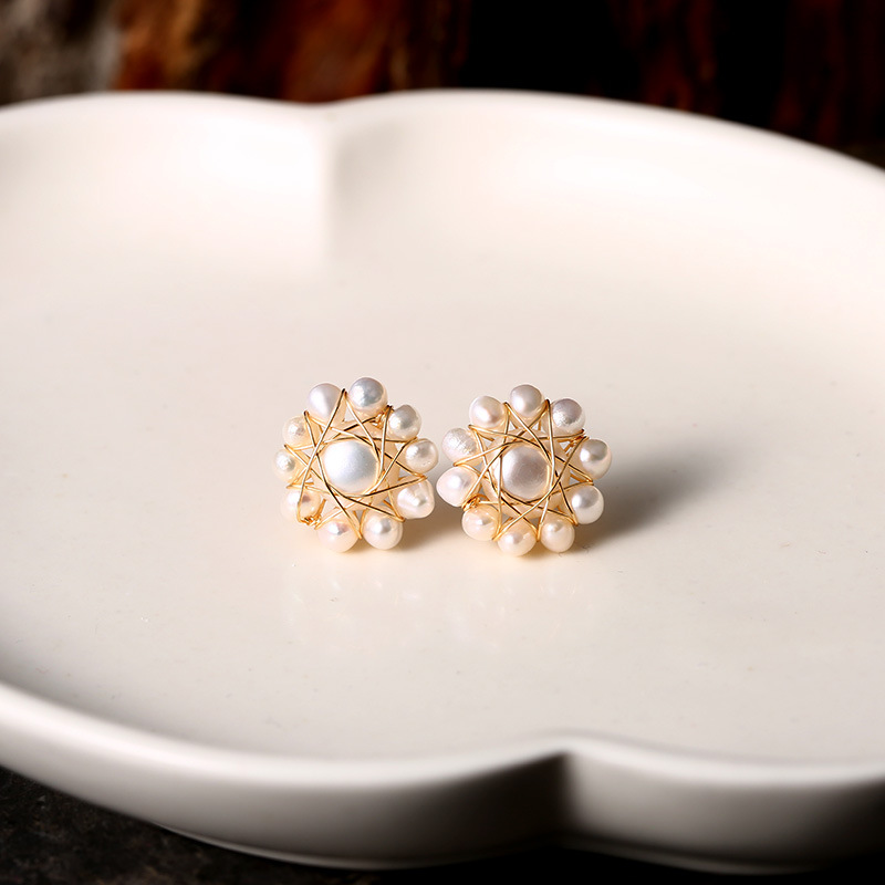 Natural freshwater pearl earrings, small pearl star-shaped stud earrings, 14K gold-plated S925 silver needle earrings, stud earrings for women pic 6