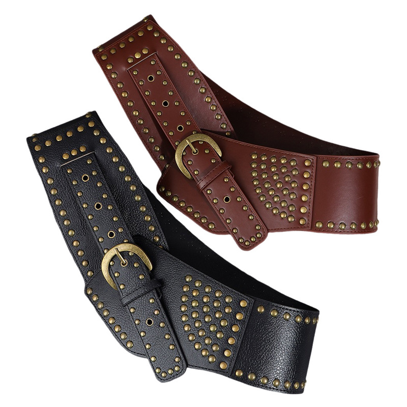 IAMSURE欧美风铆钉复古腰带vintage宽皮带女加宽腰封外搭辣妹穿搭详情6