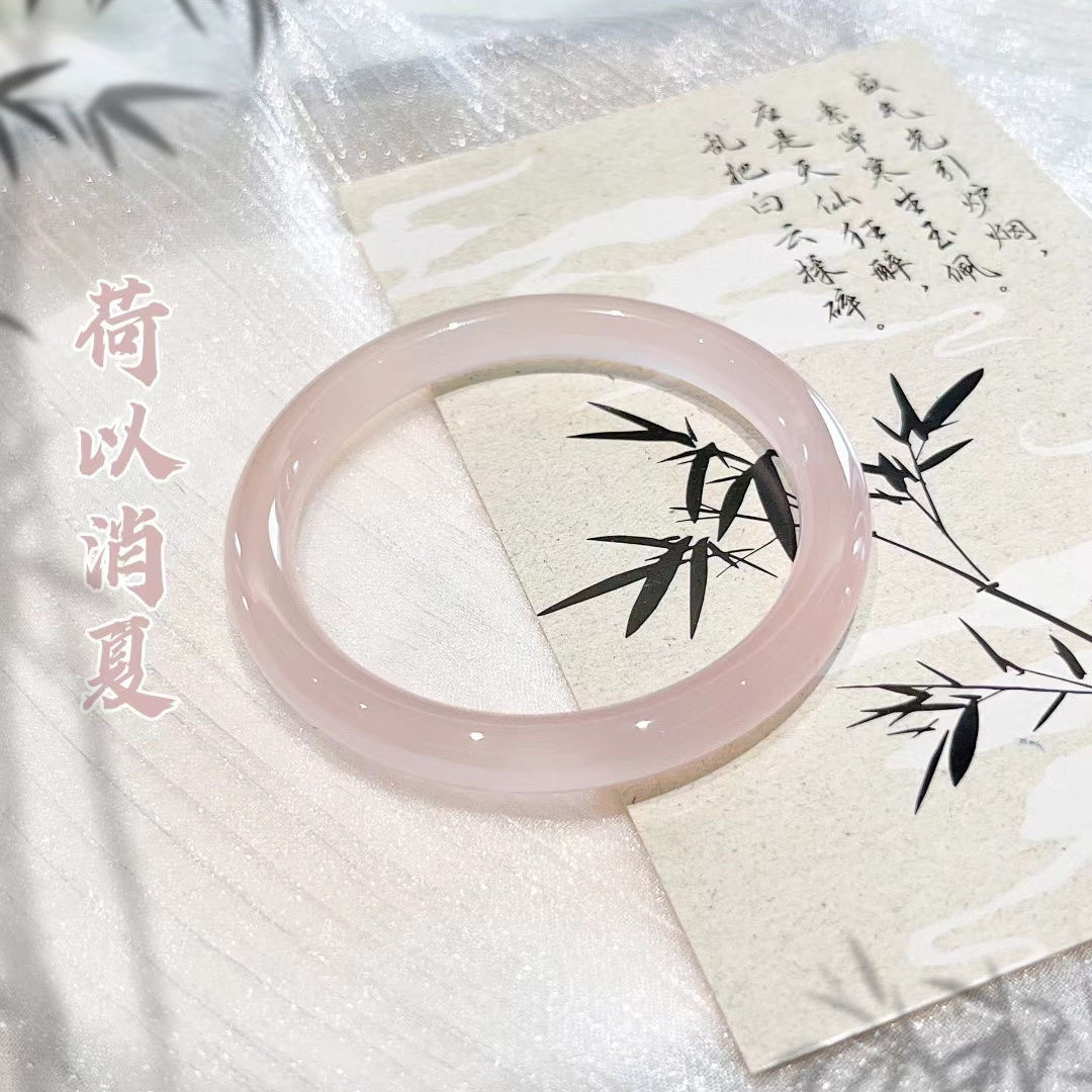 Raspberry sparkling water bracelet, glass imitation jade, Chinese style round bar 8mm beauty bar jingle bracelet, ice-transparent Hanfu to match. pic 8