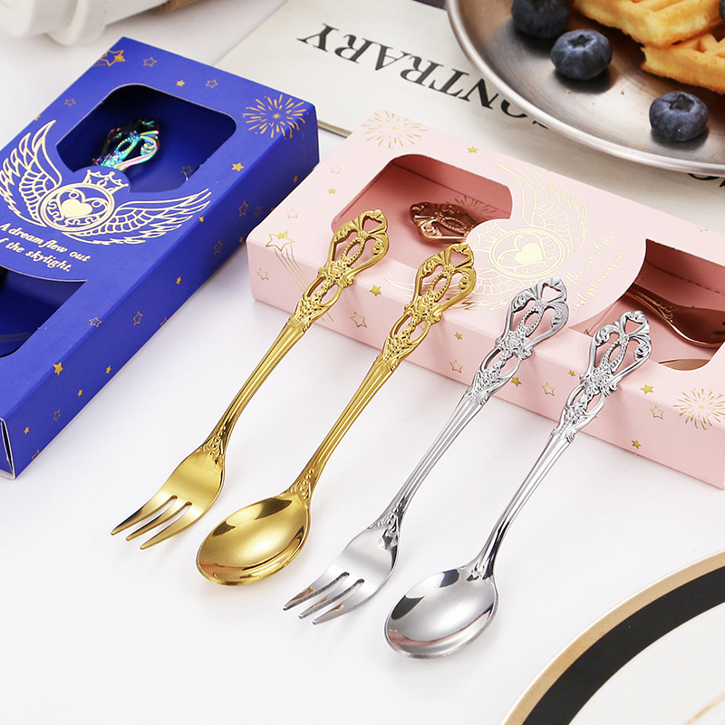 304不锈钢勺子韩式甜品勺叉咖啡长柄搅拌勺家用吃饭勺不锈钢餐具详情39