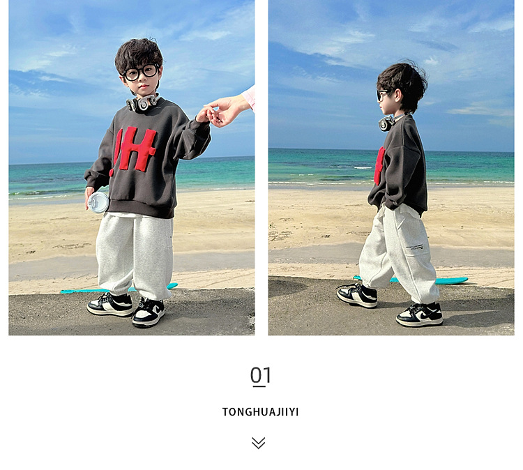 童话记忆2024秋季新款童装儿童韩版纯色卫衣贴布绣男童字母上衣潮详情10