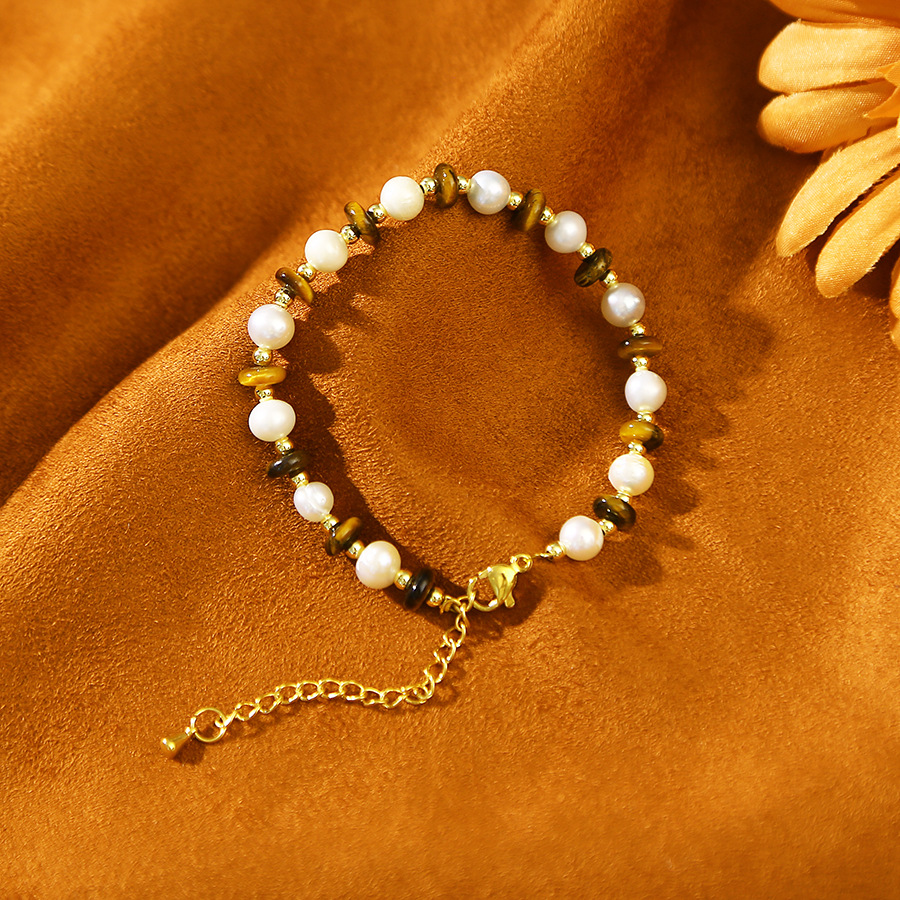 美拉德虎眼石天然淡水珍珠百搭手链小众设计轻奢手镯闺蜜学生手饰详情6