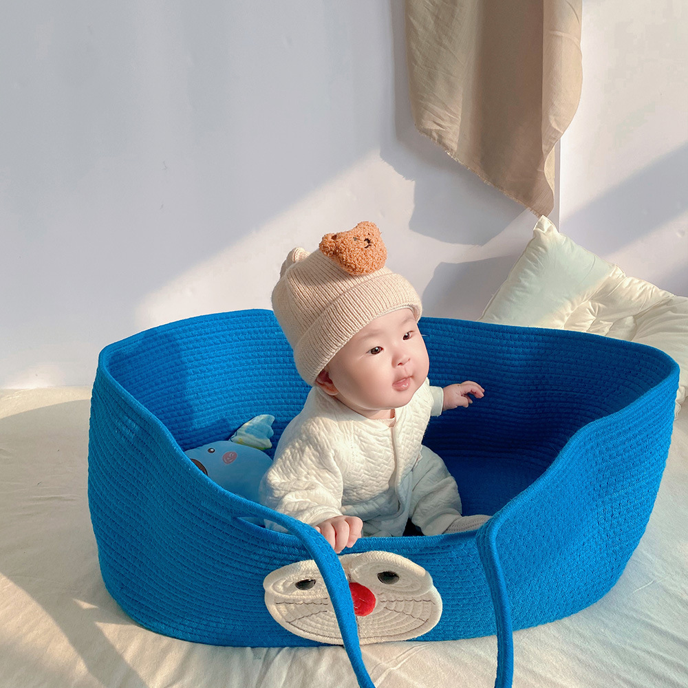 Portable pure cotton woven baby sleeping basket, portable baby crib for going out pic 71