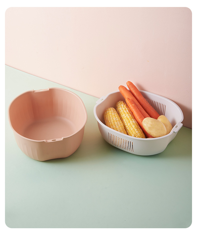 沥水淘米洗菜蔬菜沥水篮多功能双层加厚沥水篮 便携厨房塑料镂空详情15