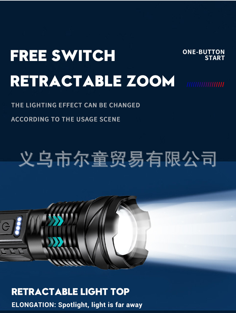 New white laser flashlight with telescopic zoom, USB charging, power display, outdoor lighting, COB side light and strong light pic 5