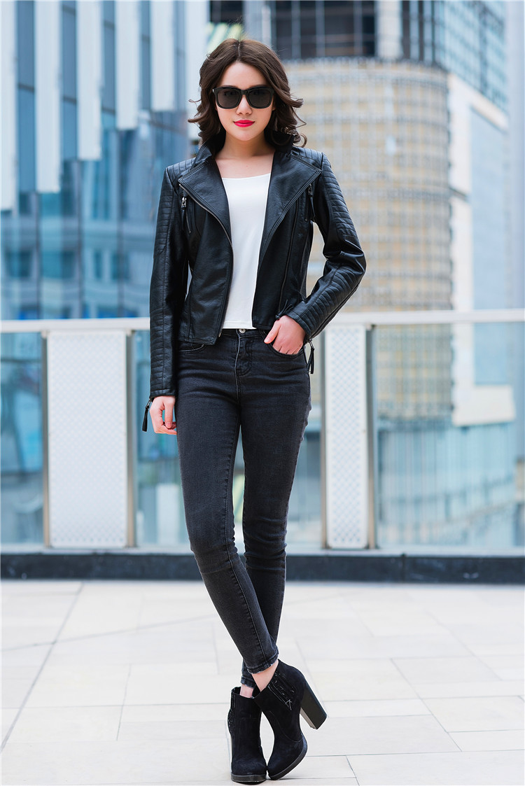 韩版新款莫文蔚明星同款机车PU皮衣女装上衣皮夹克短款修身显瘦黑详情3