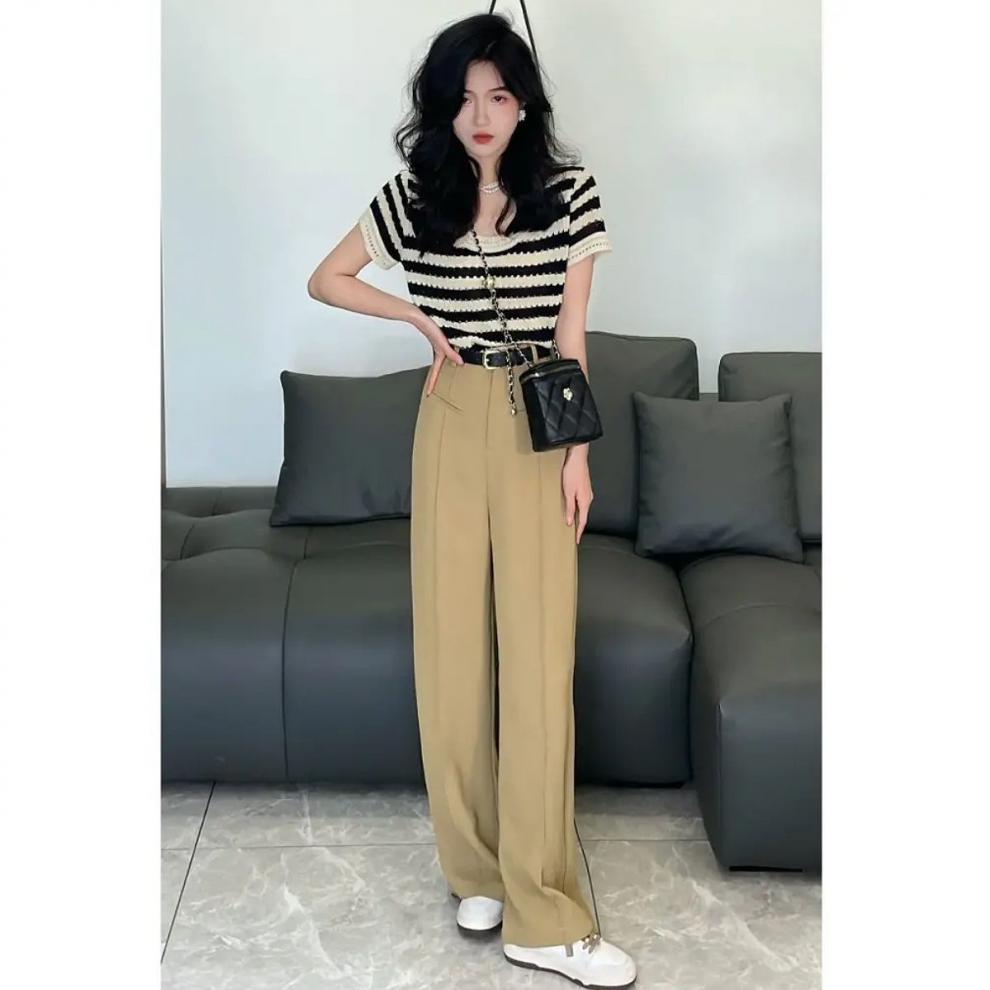 大码女装镂空韩系条纹针织短袖t恤复古圆领上衣时尚百搭2022夏季详情18