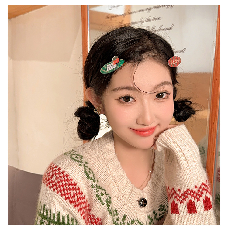 圣诞节格纹发夹可爱姜饼人刘海夹发卡少女心边夹儿童鸭嘴夹发饰详情5