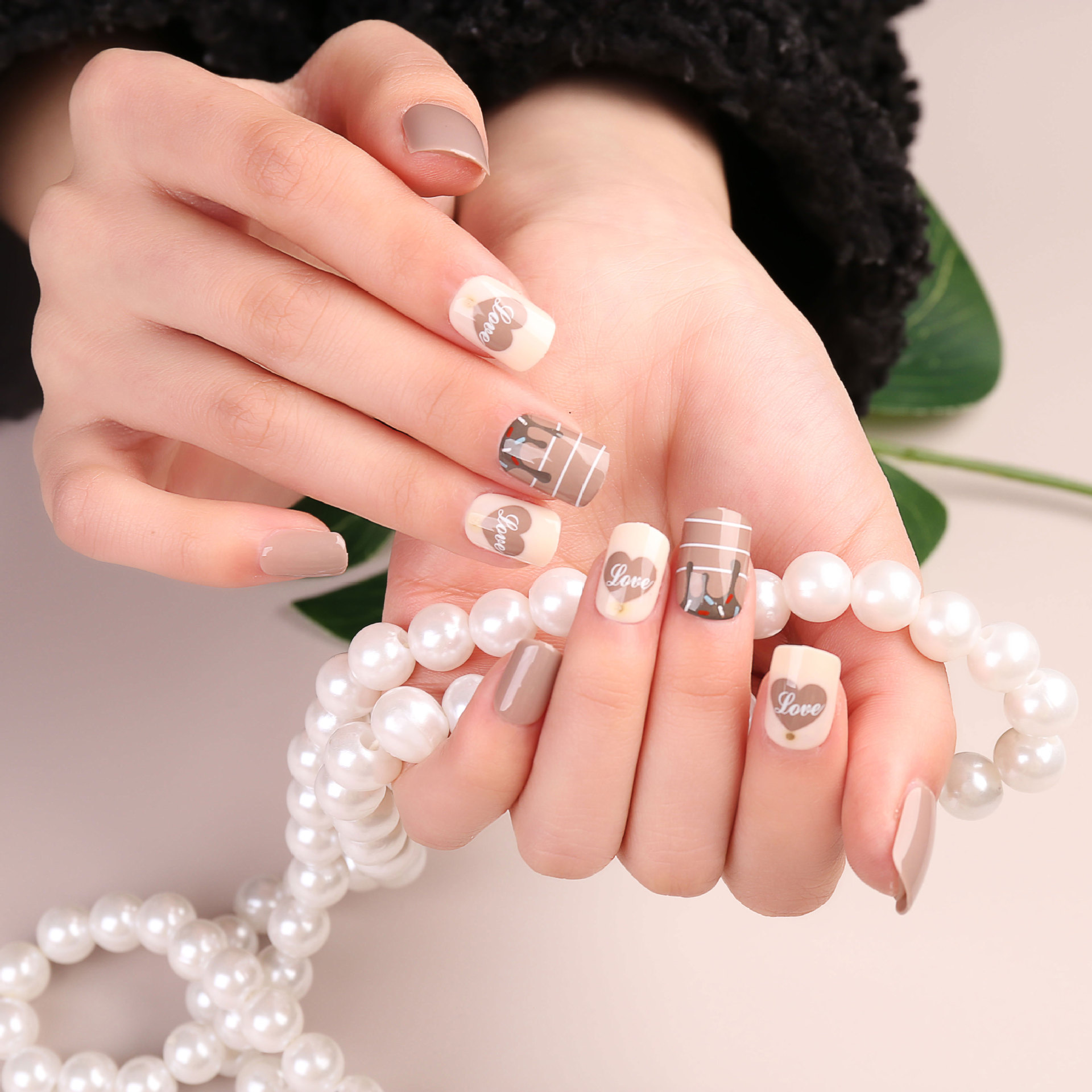 Handmade high-end Long Island iced tea nail art, short square head false nail patches, factory wholesale customization, exclusive for foreign trade pic 7