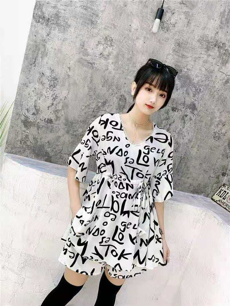 Belt-wearing Internet celebrity letter skirt and shorts set, chiffon plus-size dress, hot girl 2021 Summer Fashion set pic 15