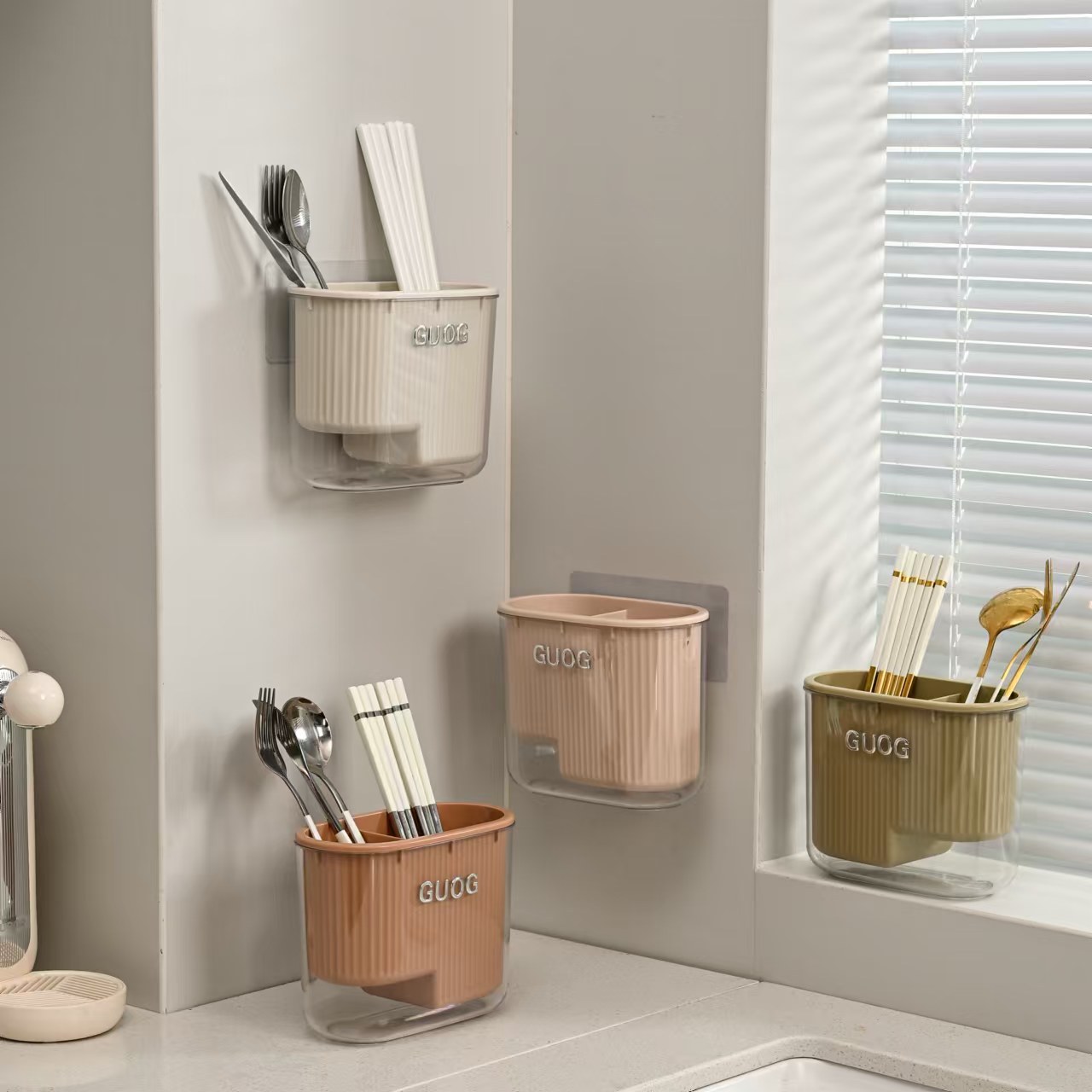 Cream-style storage rack, chopstick cage, chopstick basket, household multi-functional spoon storage, kitchen draining, chopstick holder, storage box pic 1