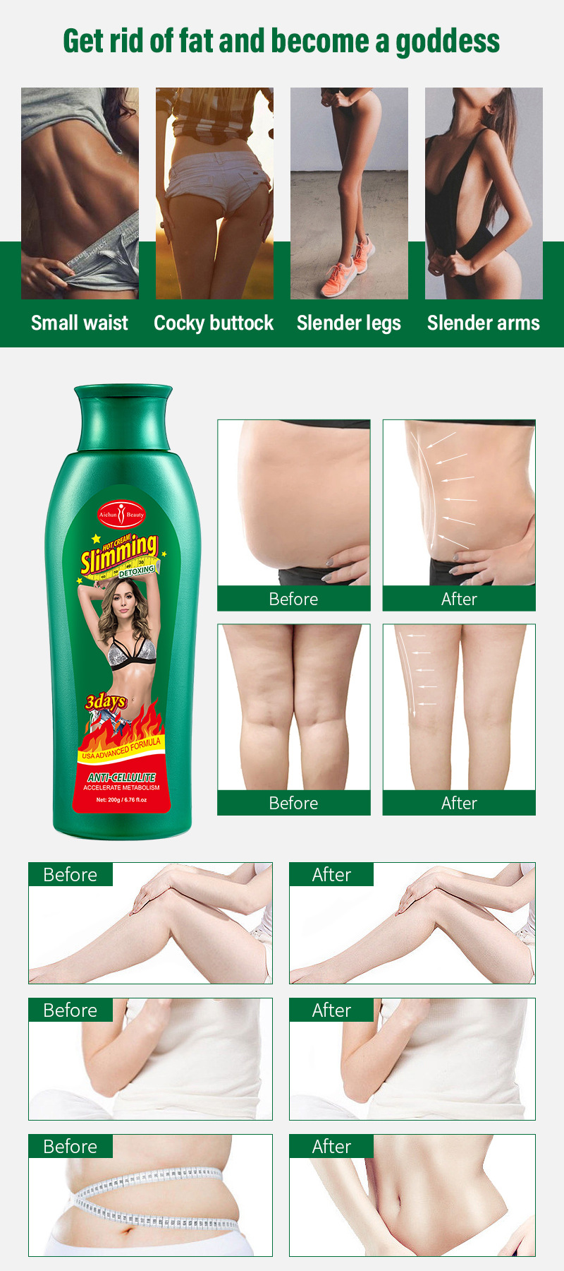 Aichun跨境咖啡身体霜塑形曲线提拉身体霜批发Slimming Cream详情9